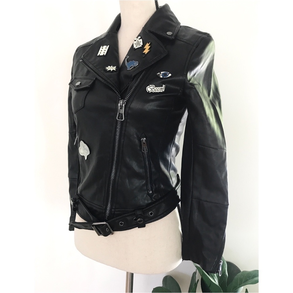 NWT H&M Dinosaur Pins Faux Moto Leather Jacket 4 - Picture 6 of 9